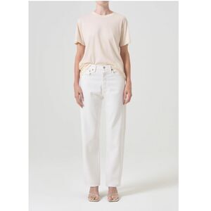 Agolde Women's 90's Mid Rise Straight Jeans White in Size 32 Frayed Hem